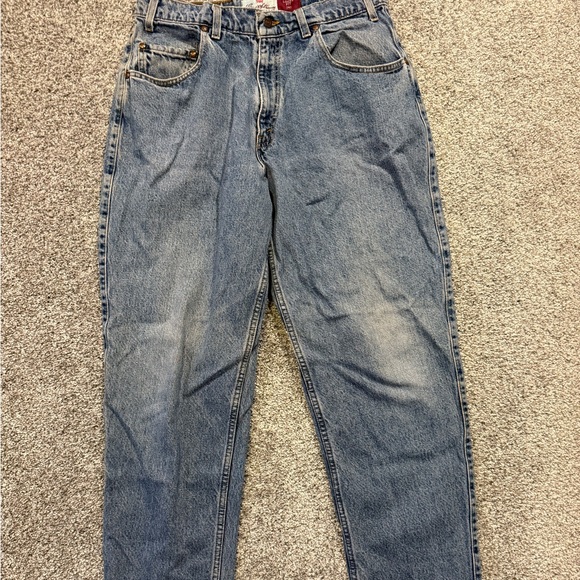 Vintage 90s Levis 545 Jeans Mens 34x32 Blue Leather Patch Brown Tab‎ Loose Fit - Picture 1 of 12